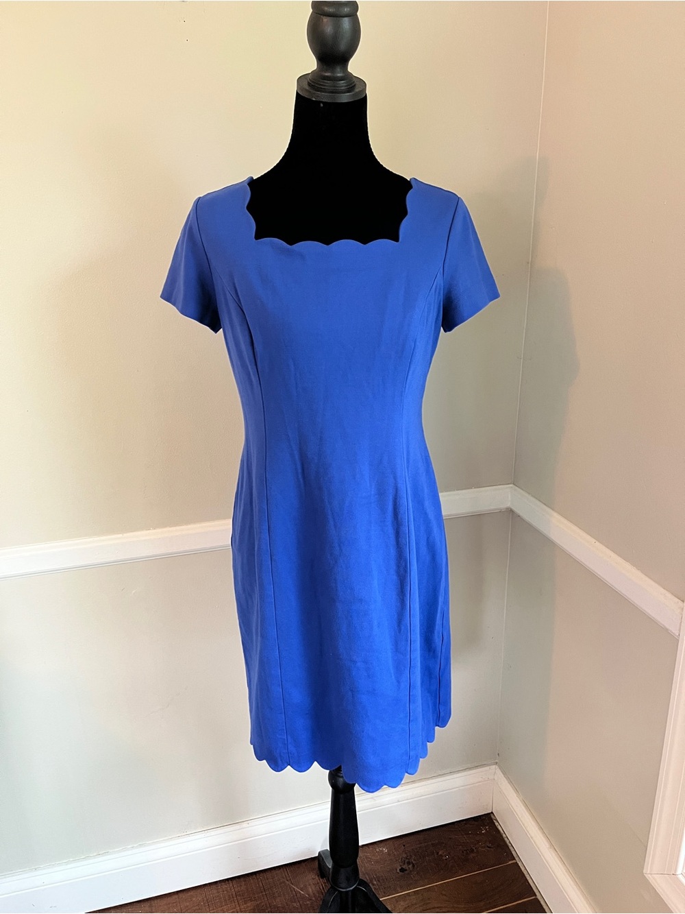 Talbots Royal Blue Scallop Neck Mini Dress - Picture 3 of 8
